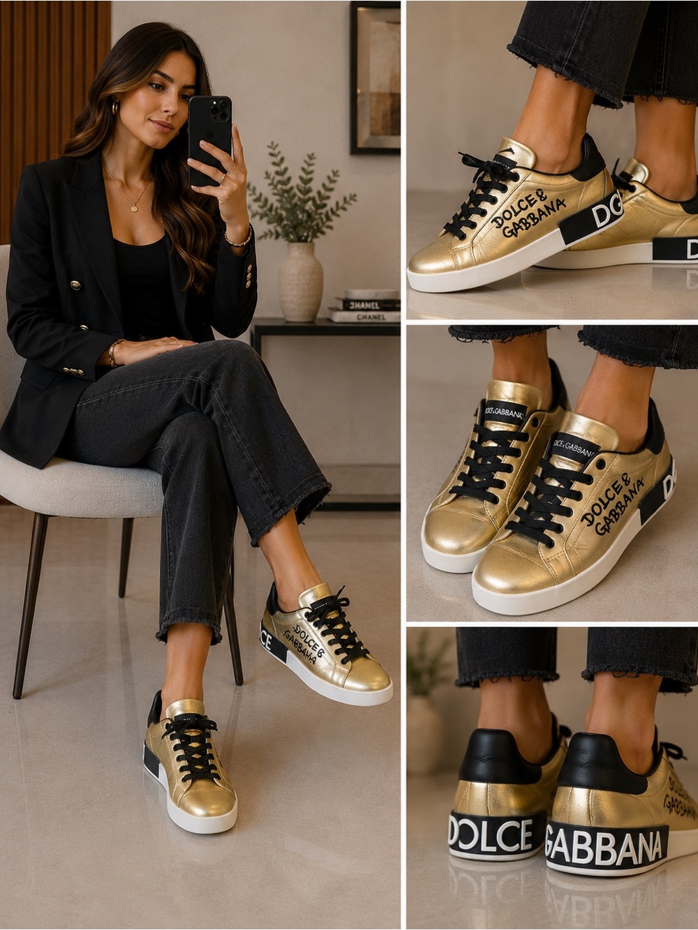 Dolce & Gabbana Gold Metallic Leather Sneakers Size 39